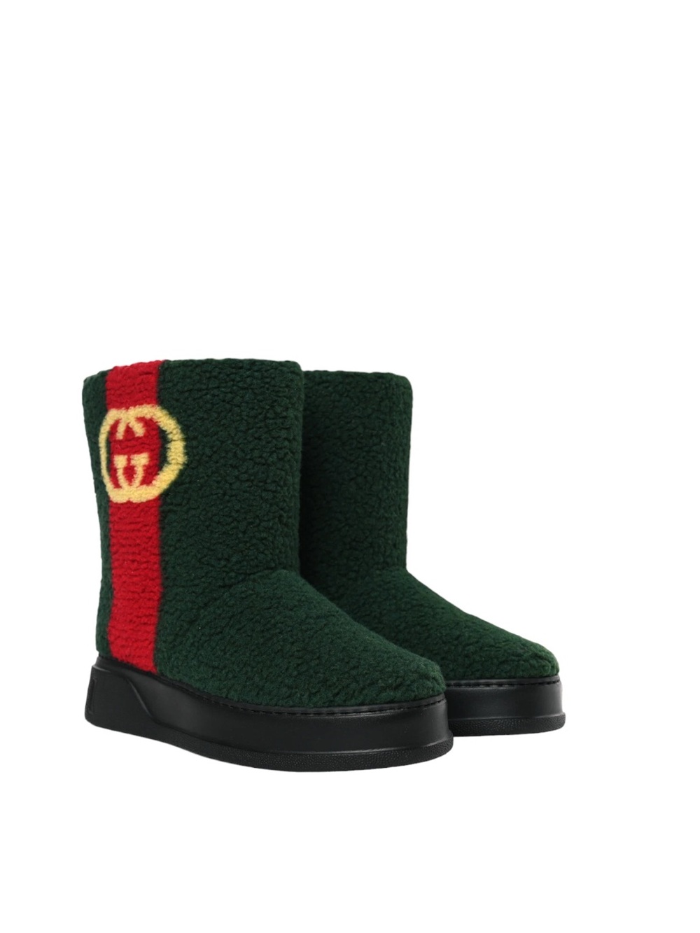 Gucci Furry Teddy Green Auckland Interlock GG Logo Shearling Web Strip Men’s 8.5 - Picture 4 of 5